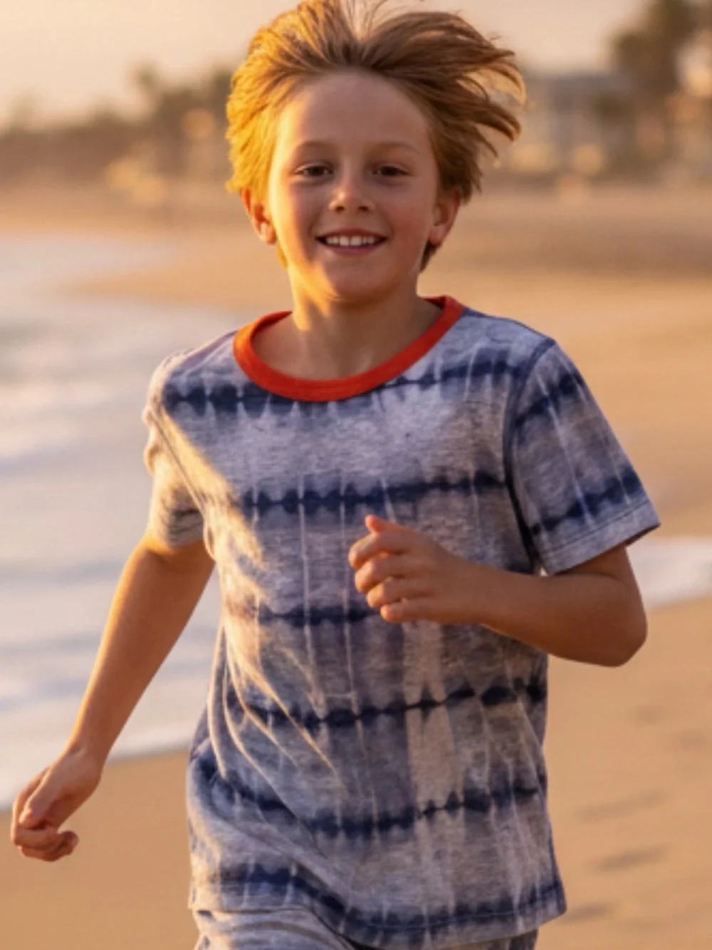 Boys Pajamas Crewcuts Light Blue Knit Top Navy Stitching, Orange collar Soft 10